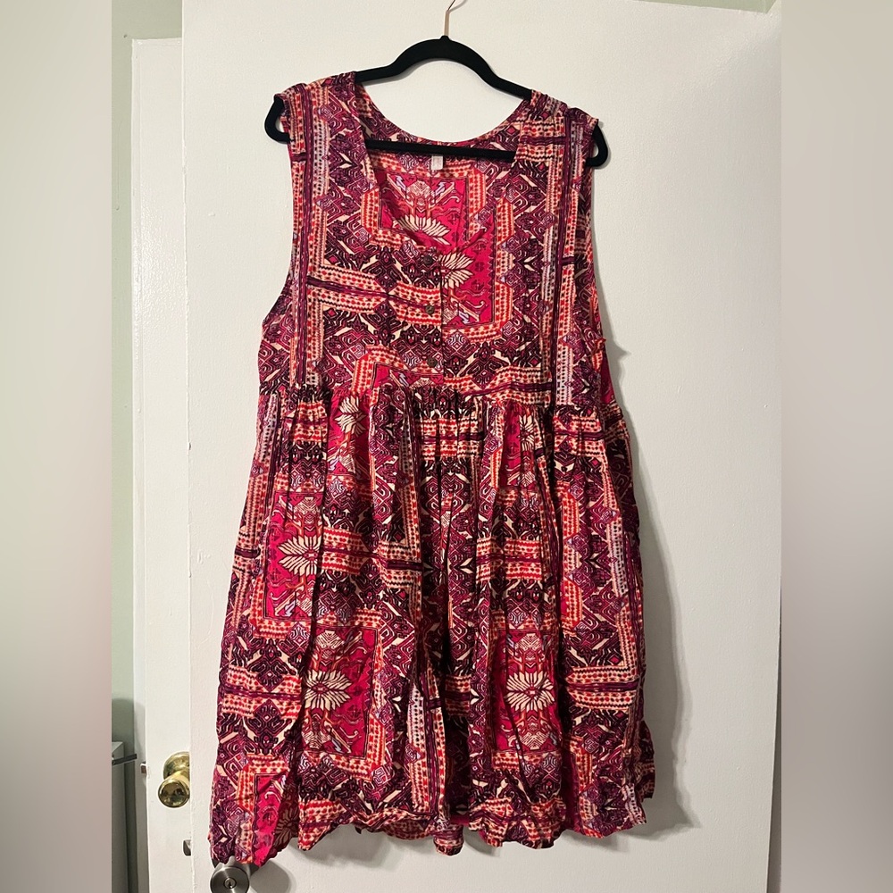 Free People Red and Pink Printed Mini Dress